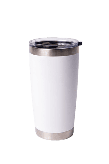 Stylish stainless steel travel mug with white body for crafts by Carly.