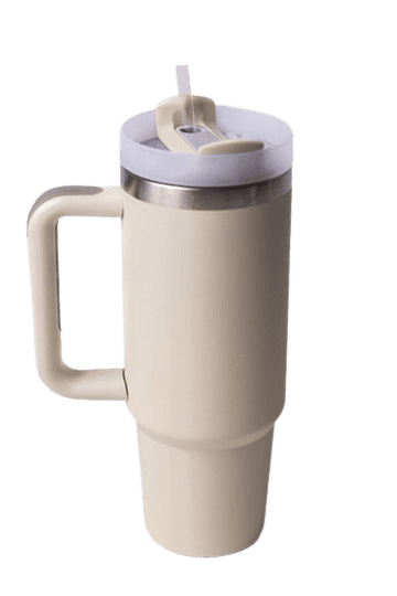 Reusable travel mug with spill-proof lid for hot and cold beverages.